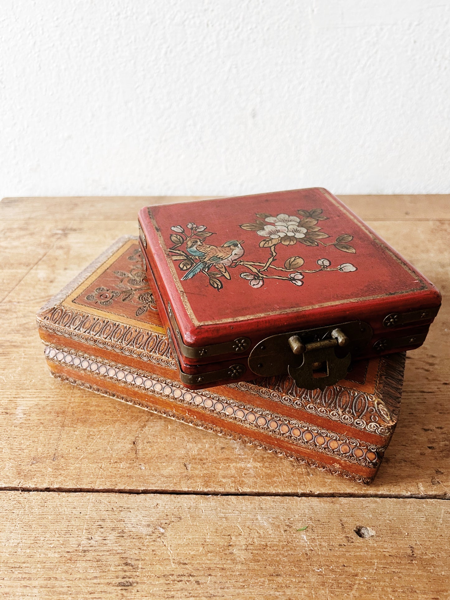 Vintage Wood Box with Coasters