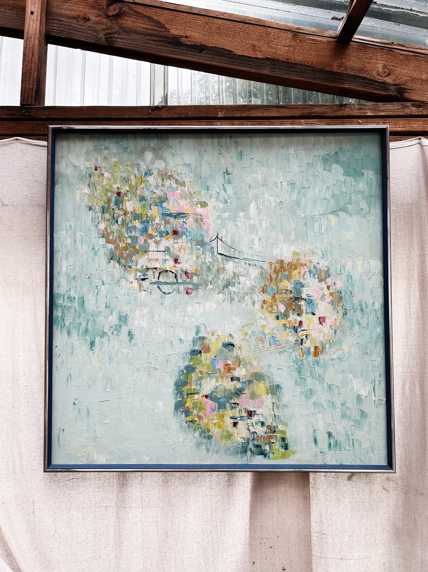 Large Framed Mid Century Oil Abstract