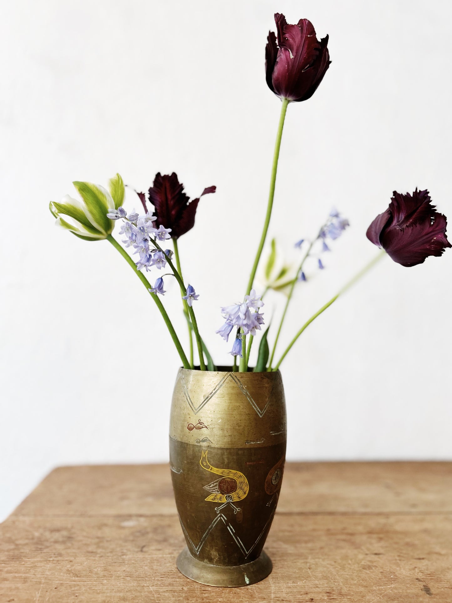 Antique Enameld Brass Vase
