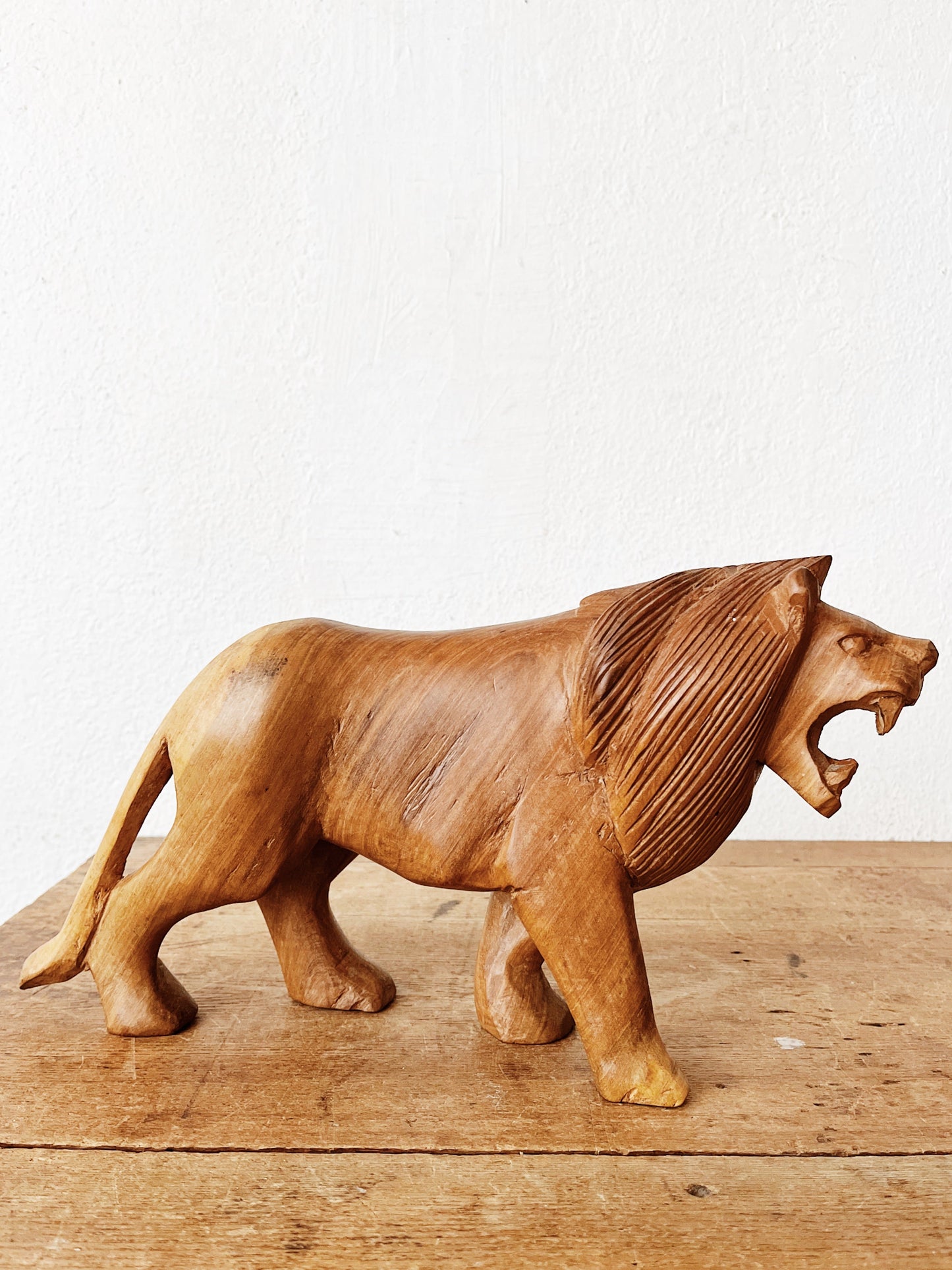 Vintage Carved Wood Lion