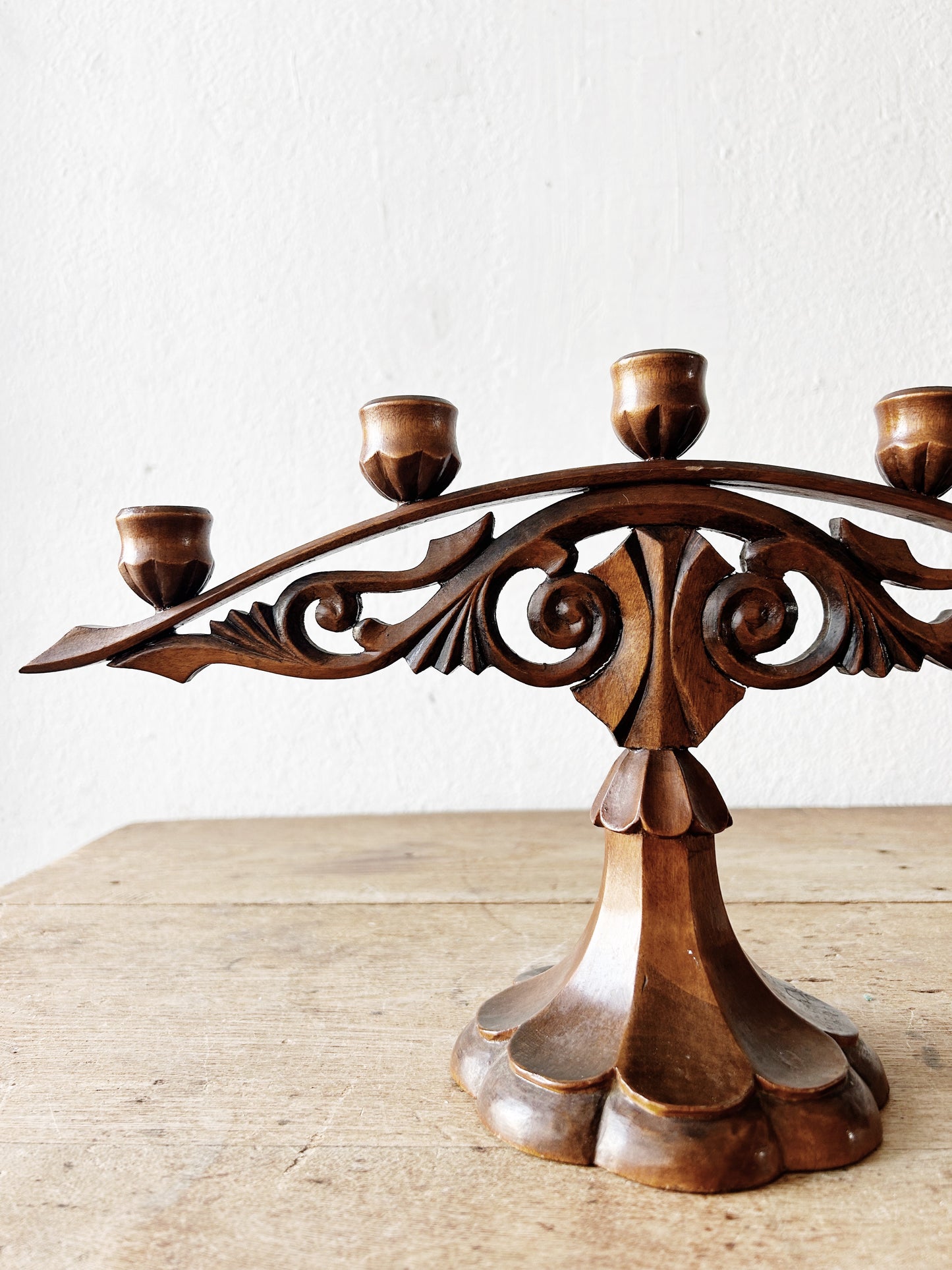 Vintage Carved Wood Candelabra