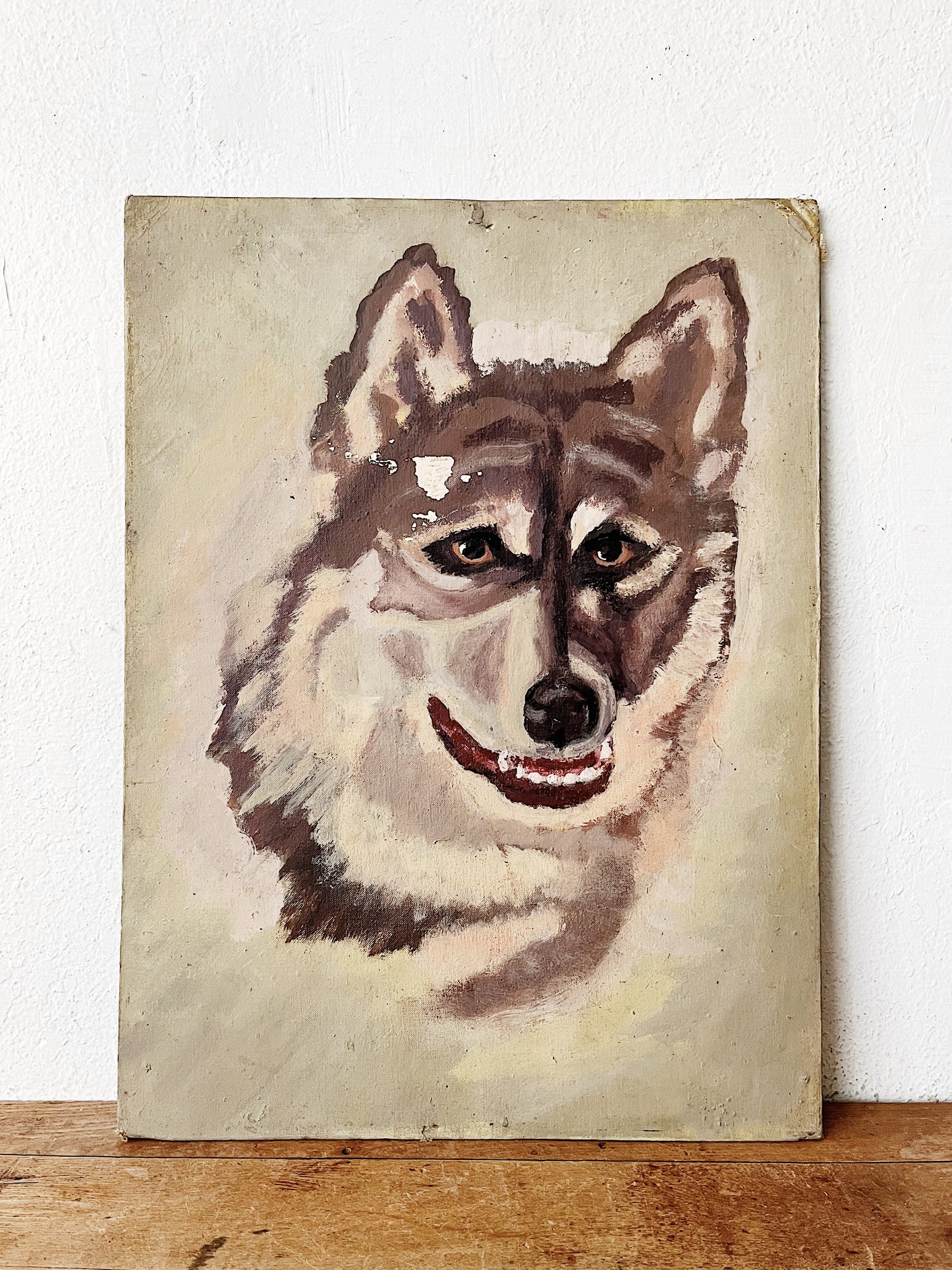 Vintage Smiling Husky Painting
