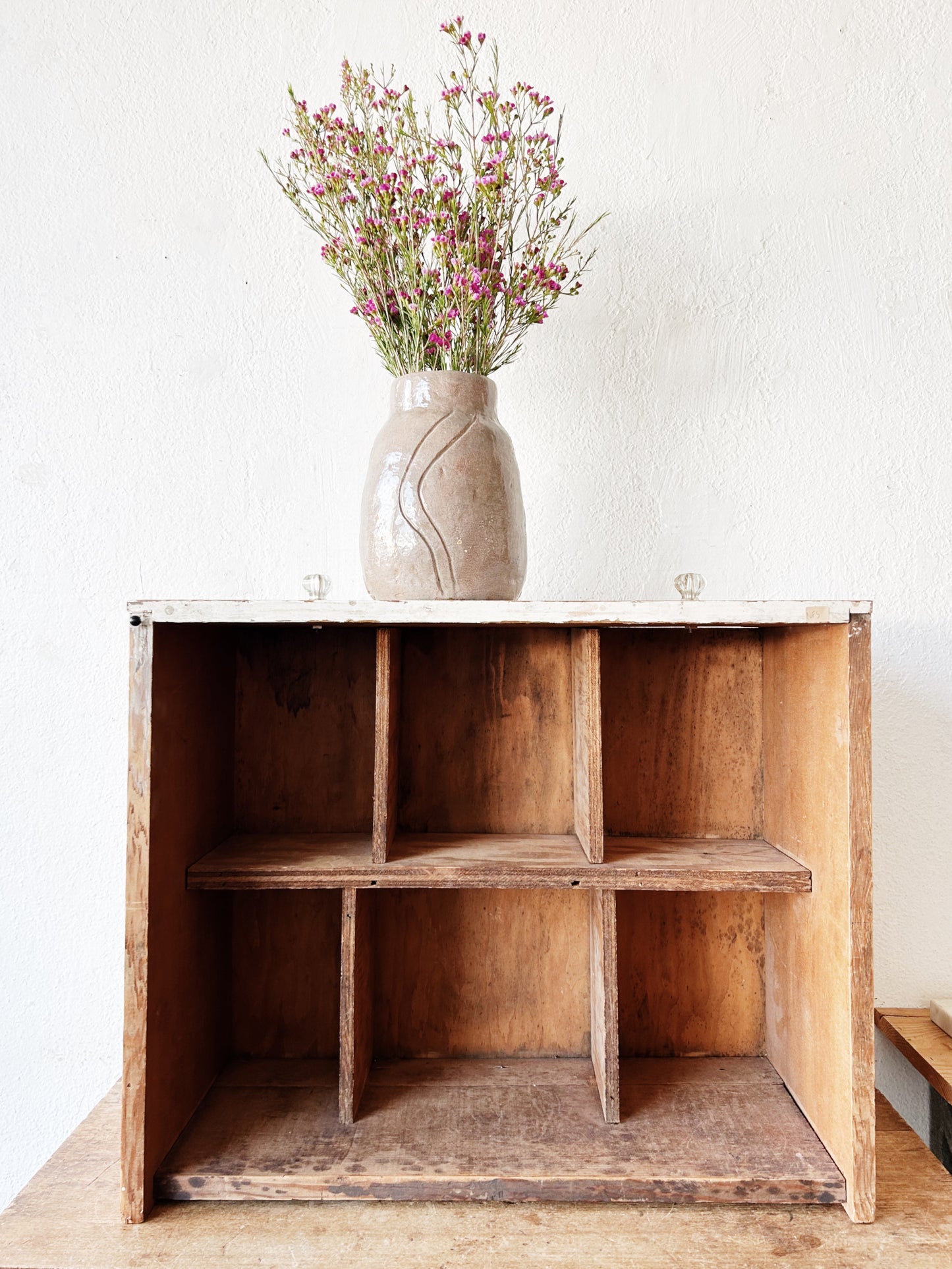 Vintage Wood Cubby Shelf
