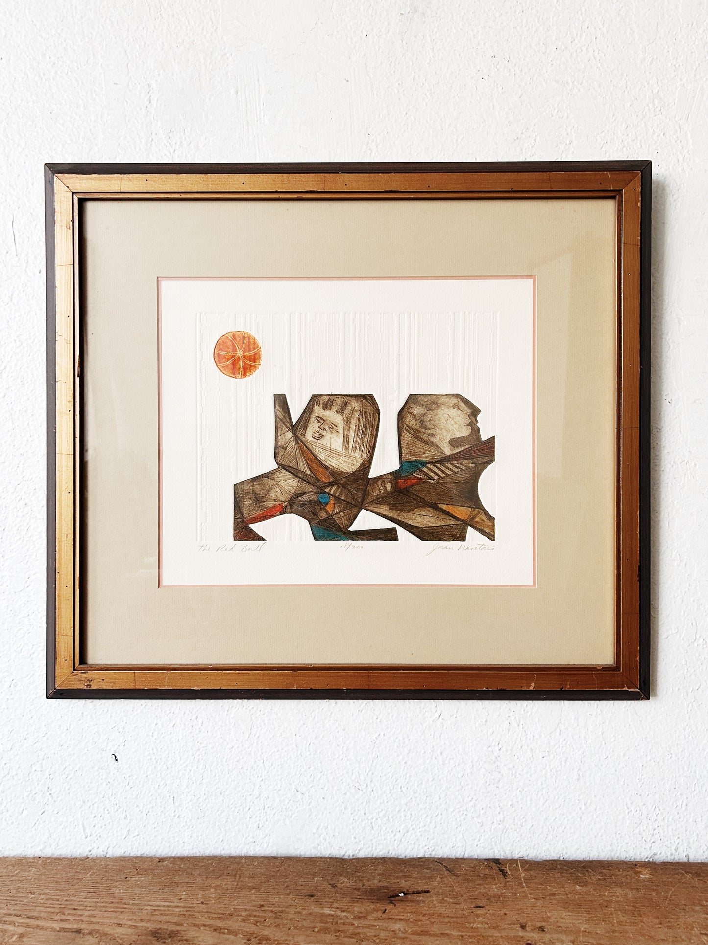 Original Mid Century Signed Etching ‘The Red Ball’ by Jean Nantais