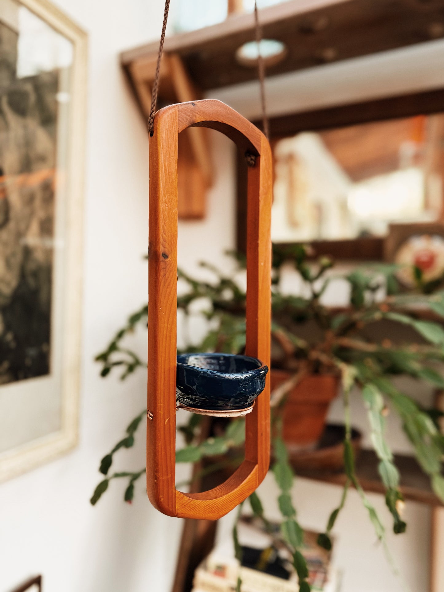 Vintage Teak Hanging Planter
