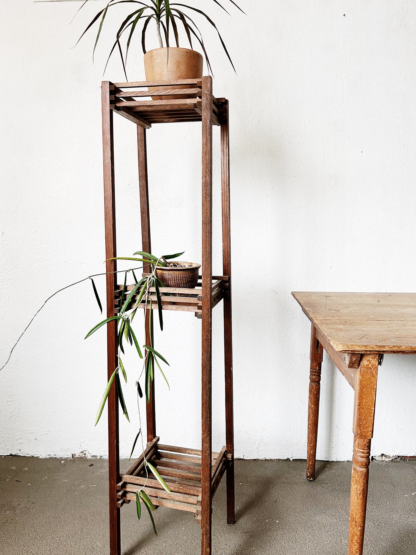 Tall Vintage Slatted wood Plant Stand