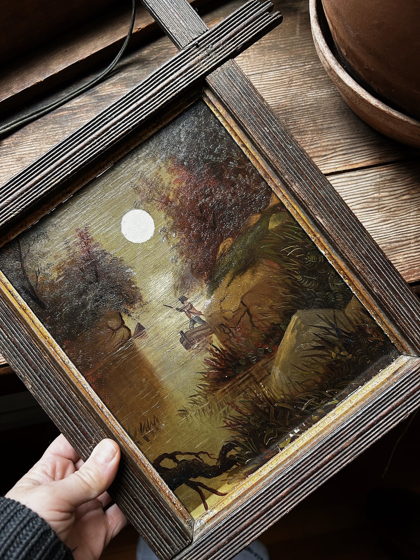 Antique Oil Landscape in Eastlake Frame