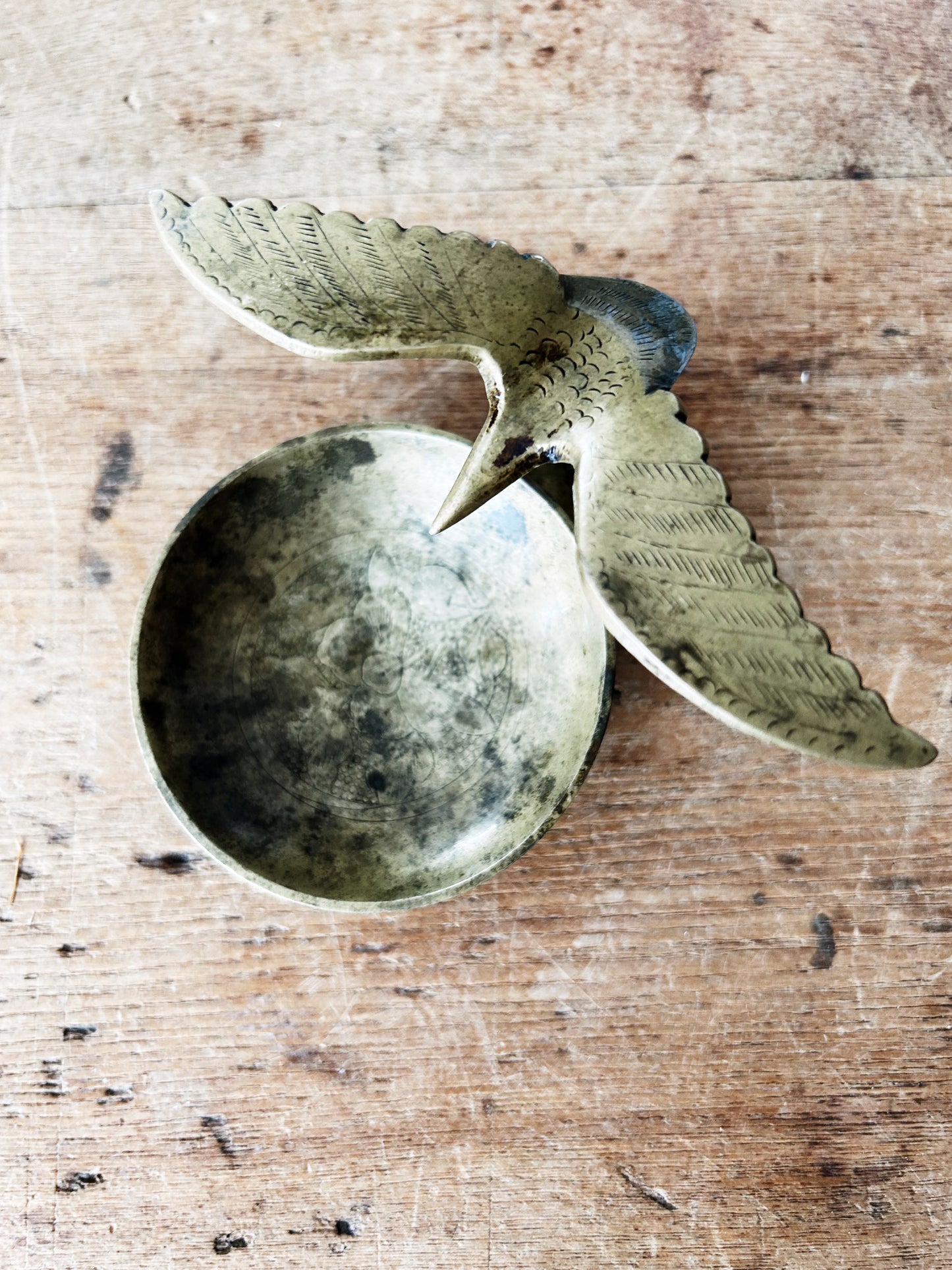 Vintage Incised Brass Eagle Dish