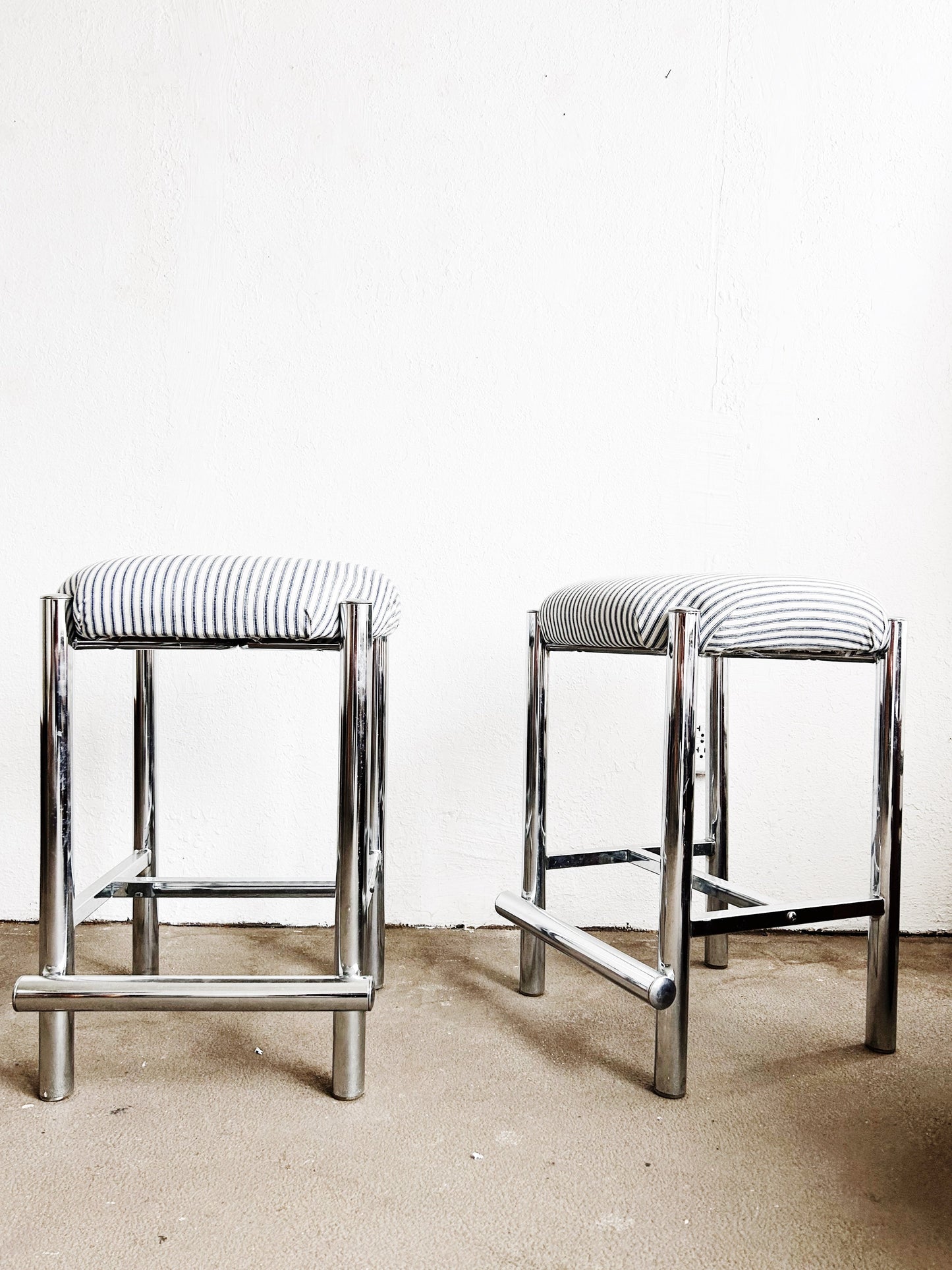 Vintage Upholstered Chrome Stool