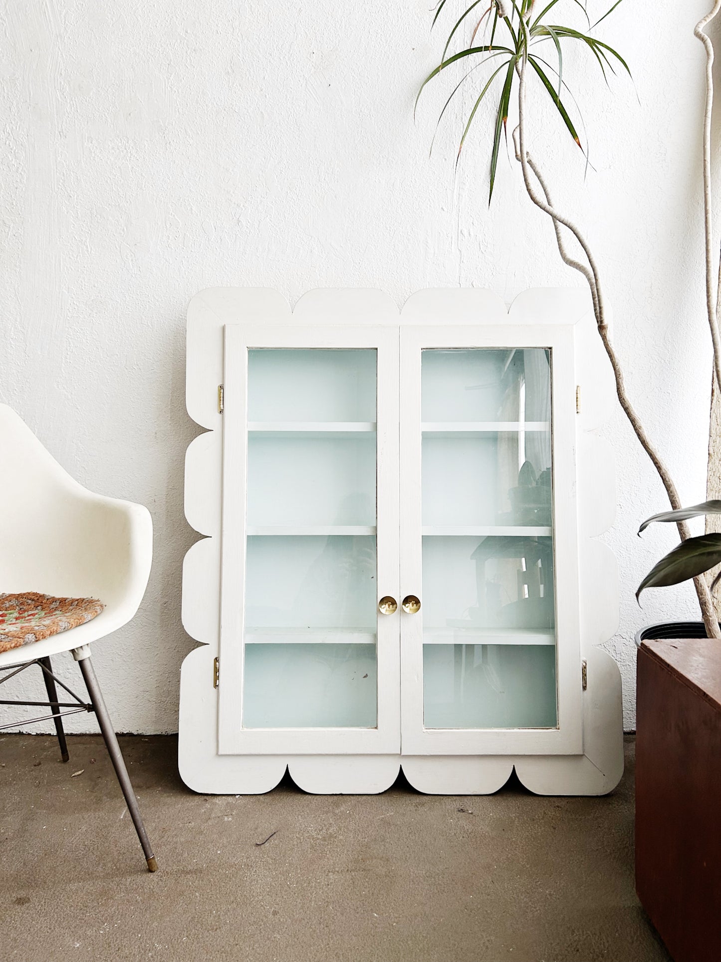 Large Mid Century Folk Style Cabinet with Glass Doors