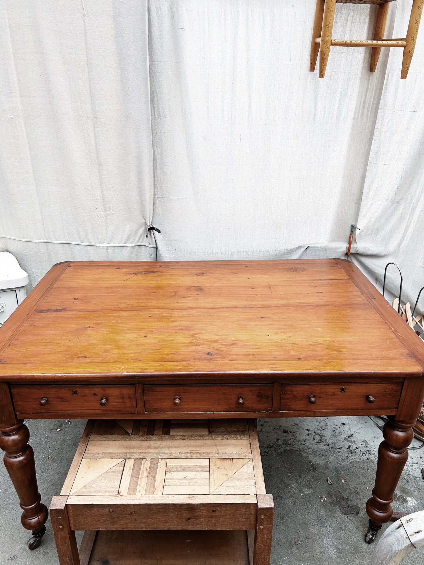 Antique Wood Bankers Table