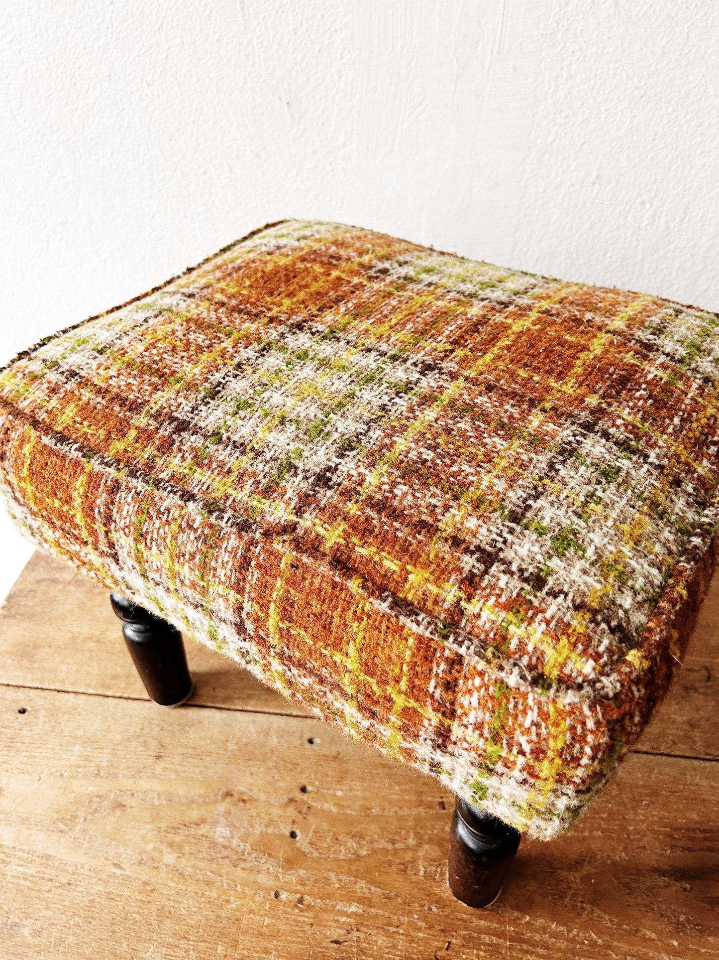 Vintage Plaid Upholstered Footstool