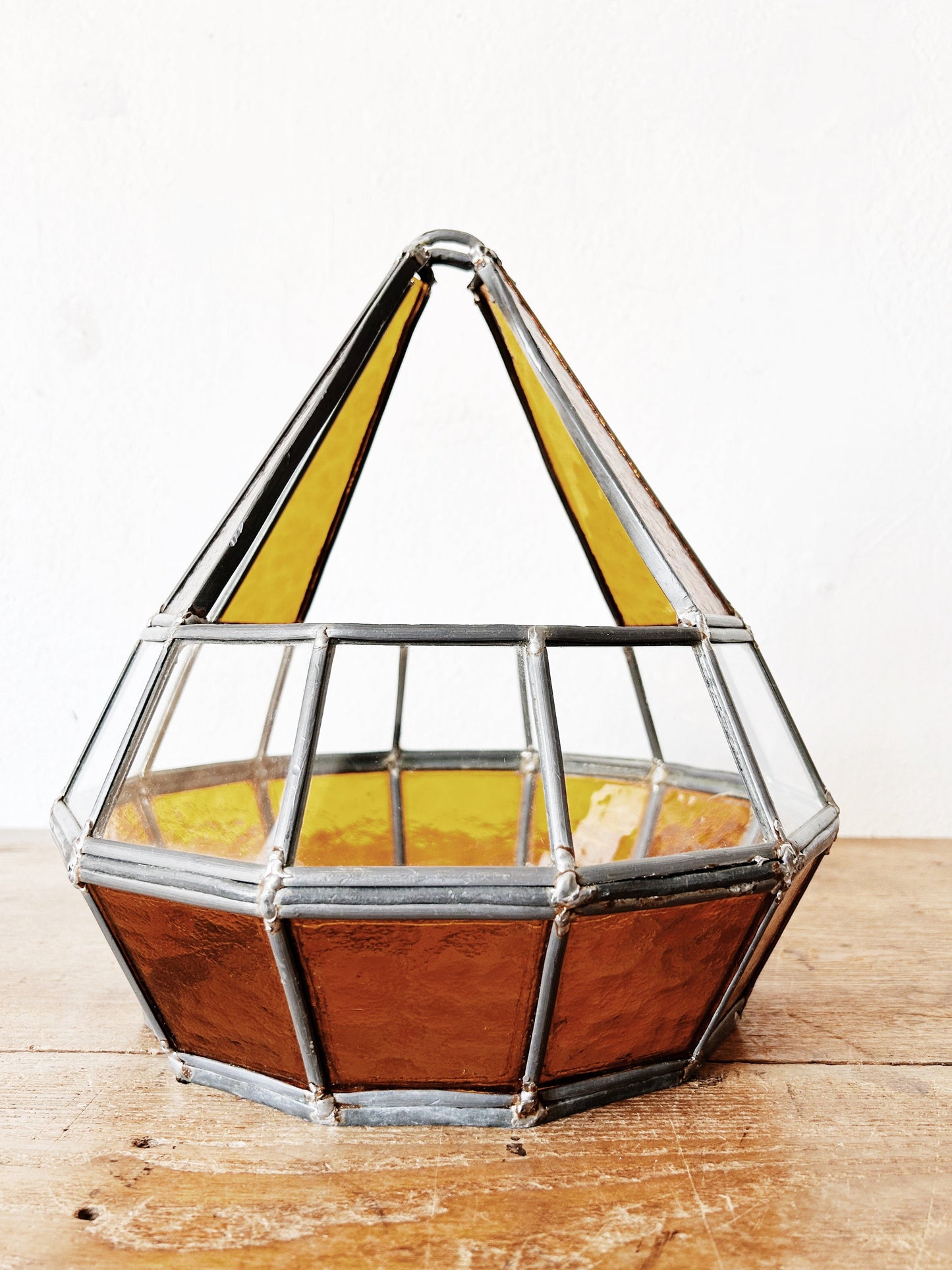 Vintage Leaded Stained Glass Terrarium