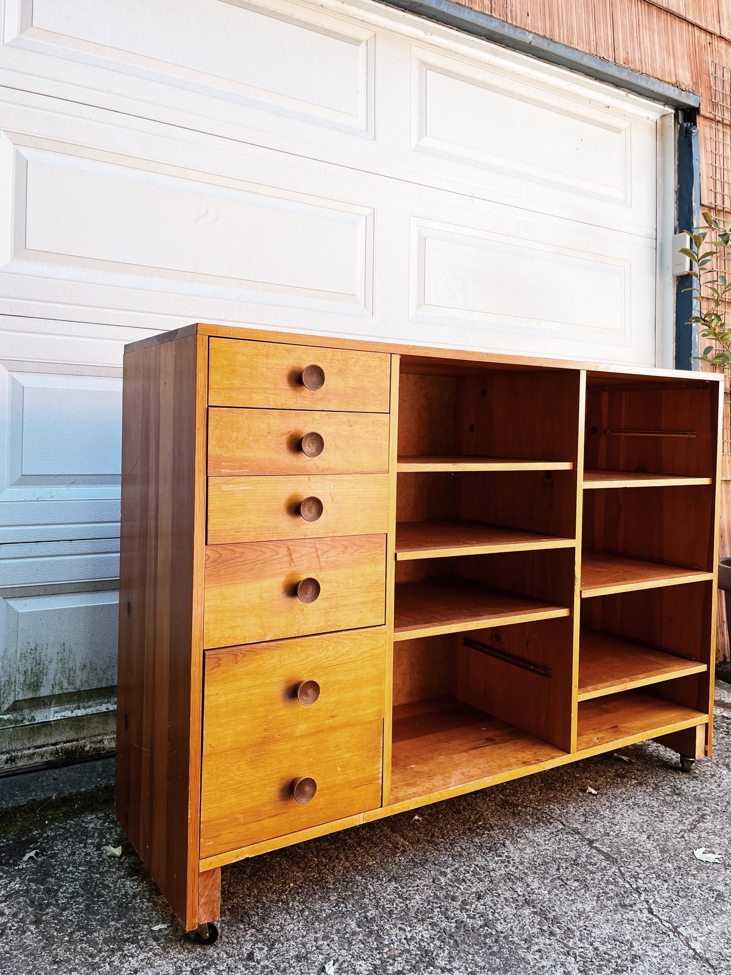 Handmade Rolling Shelf with Drawers