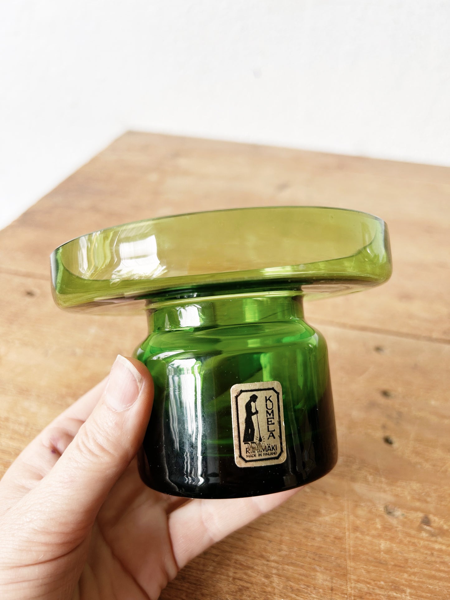 Mid Century Finnish Green Glass Candle Holder