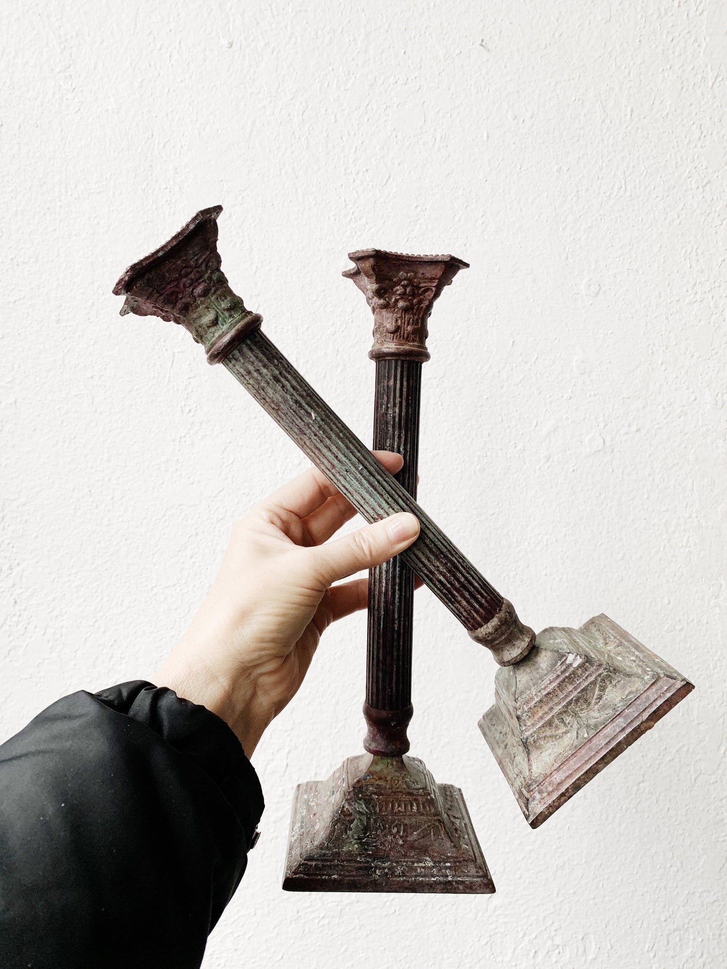 Large Vintage Column Candle Holders