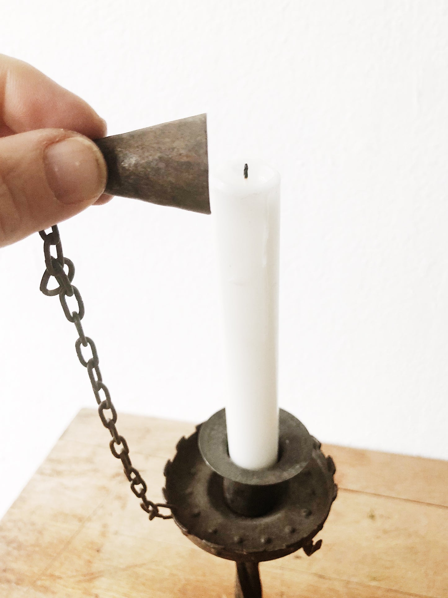 Vintage Iron Candlestick and Snuffer