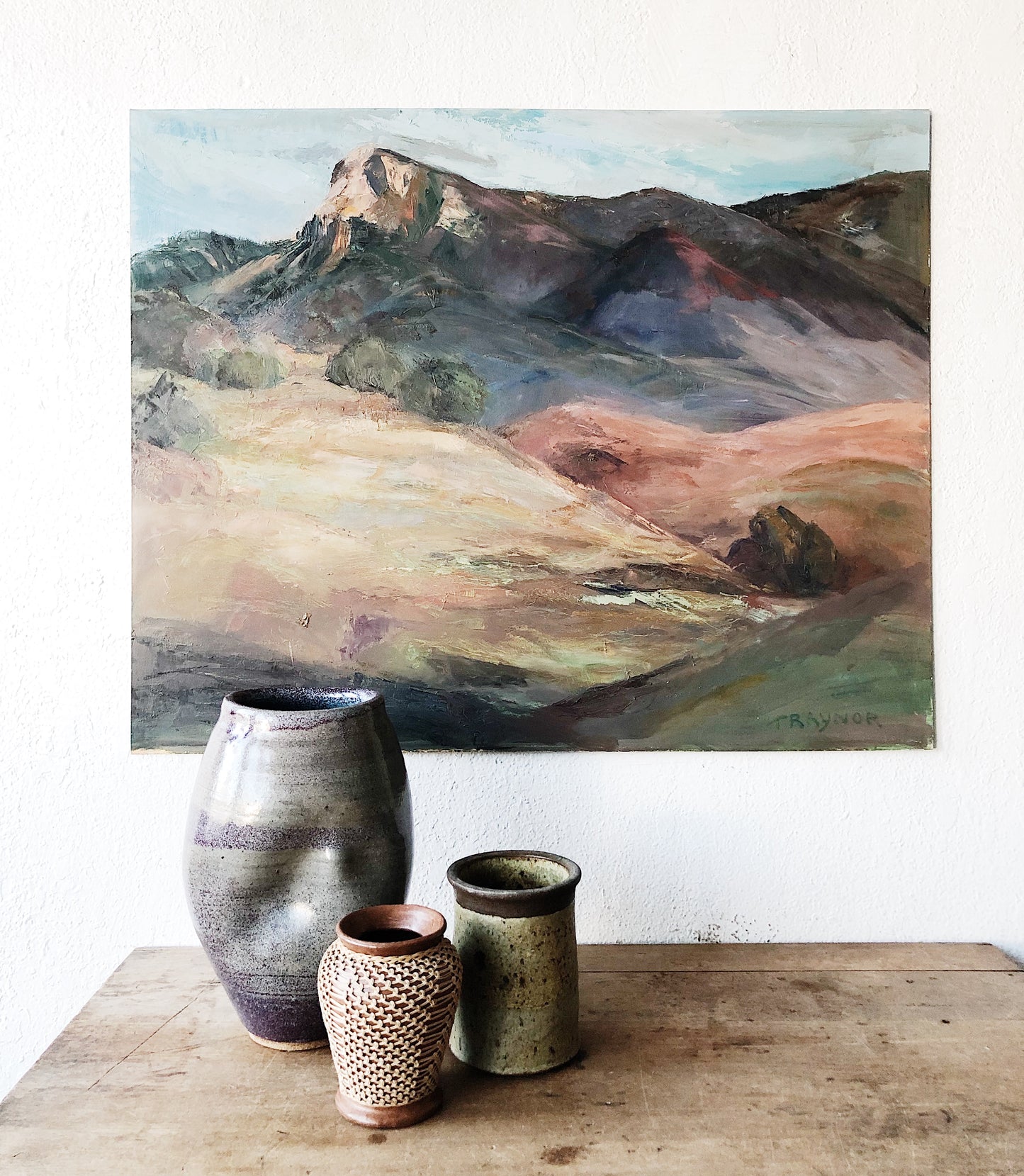 Large Vintage Landscape Painting on Tin