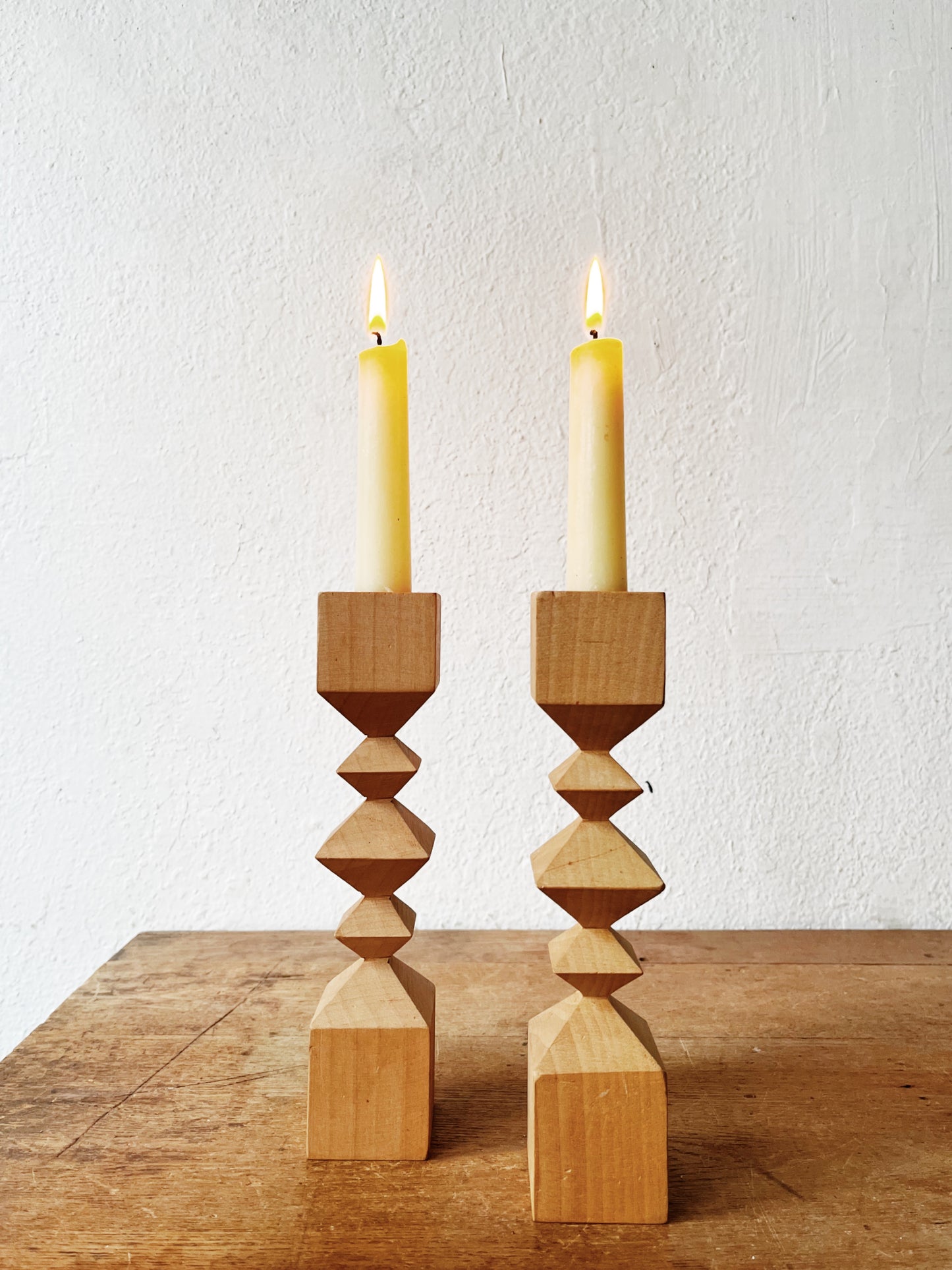 Carved Wood Candle Sticks