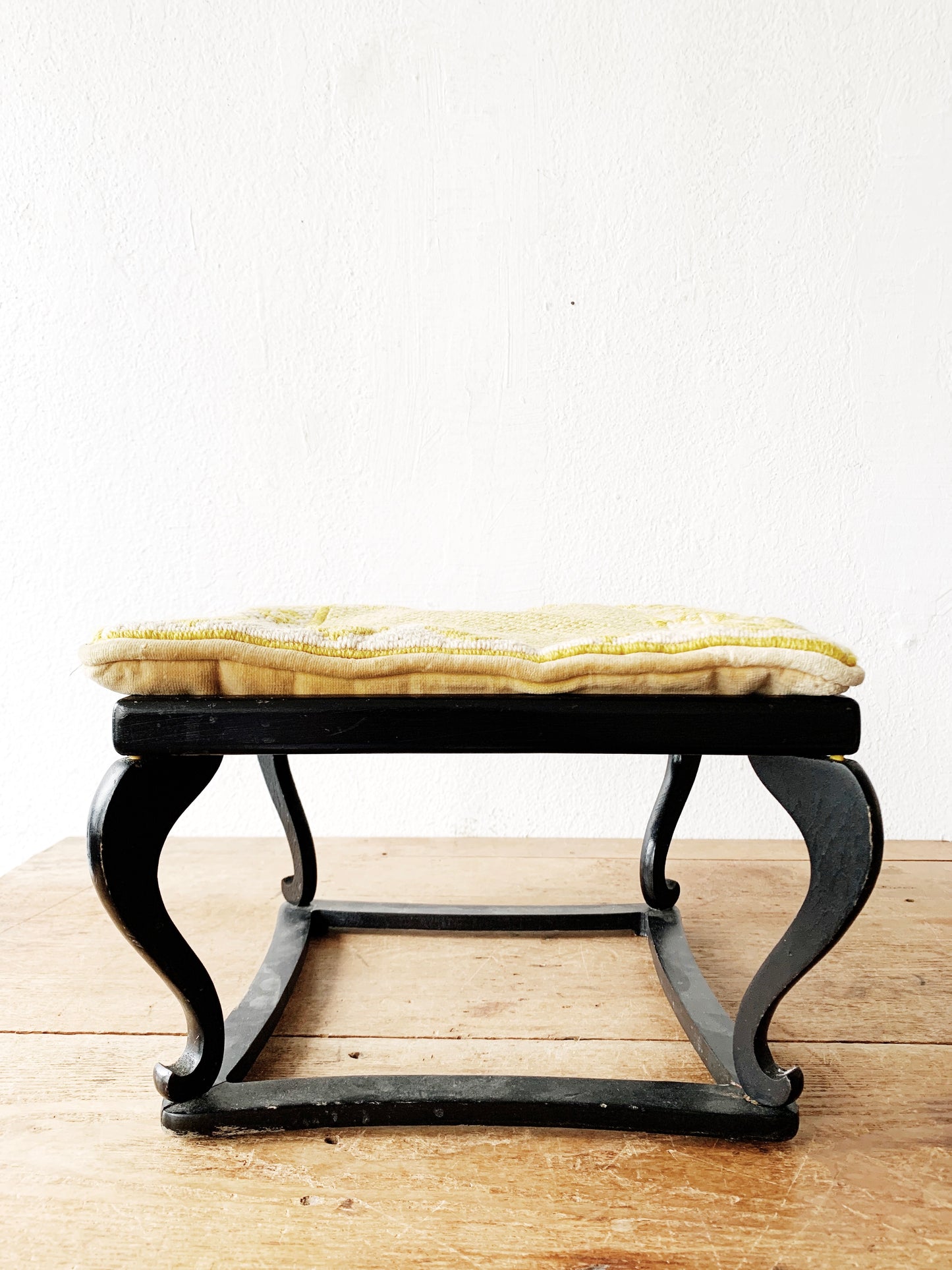 Antique Wood Stool with Cushion, Japan