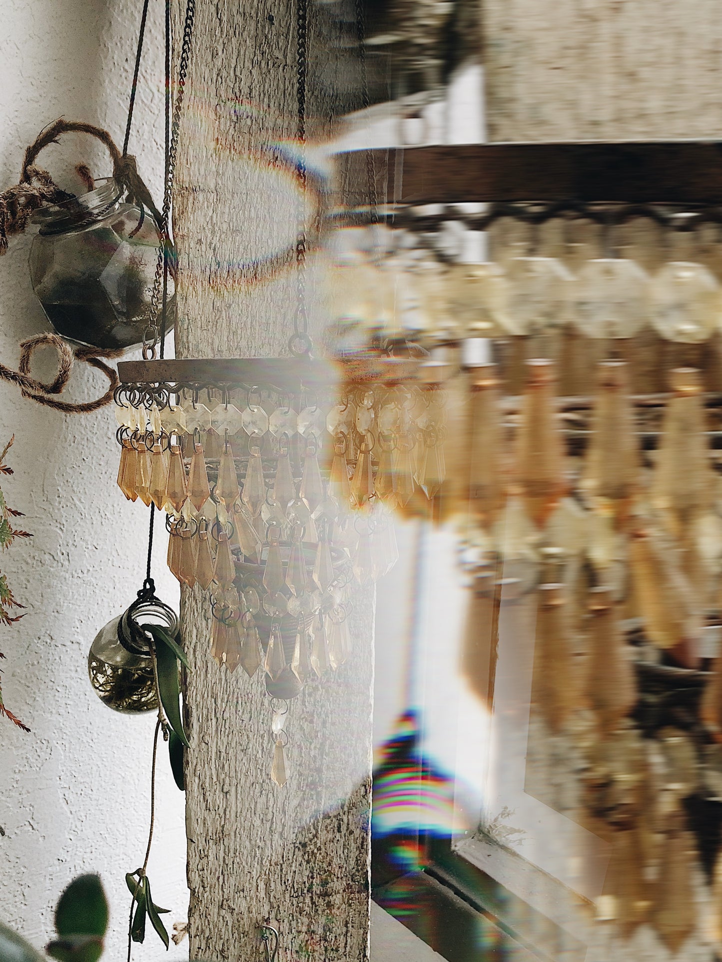 Vintage Amber Glass Candle Lantern