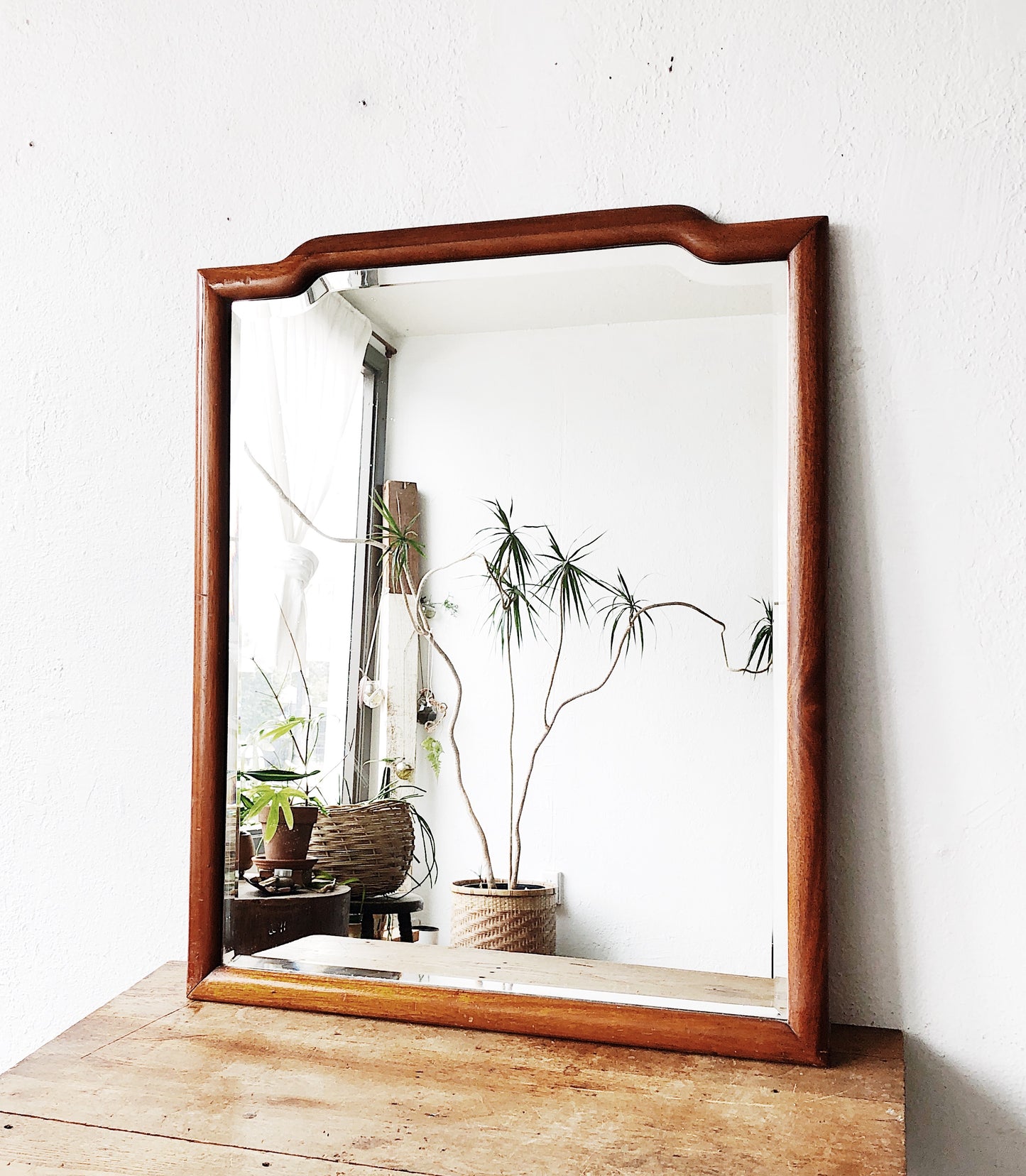Large Vintage Mid Century Teak Mirror