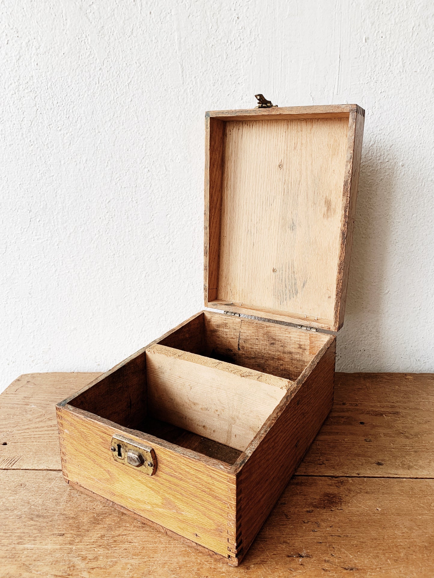 Vintage Wood Box with Brass Pop Lock