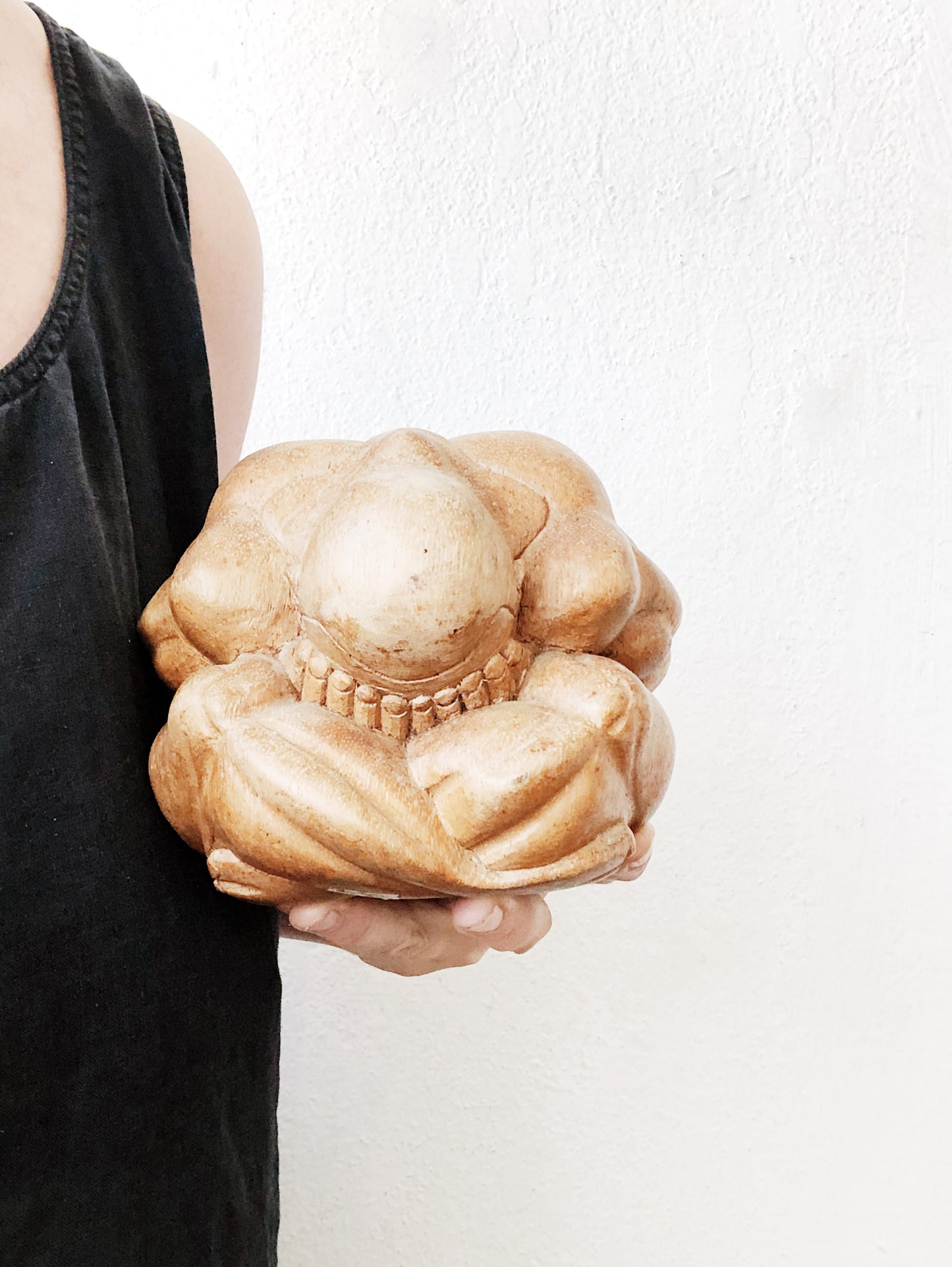 Large Vintage Wooden Weeping Buddha