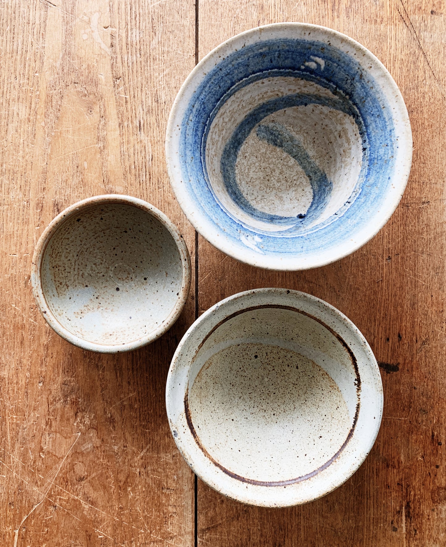 Vintage Mismatched Stoneware Bowl Trio