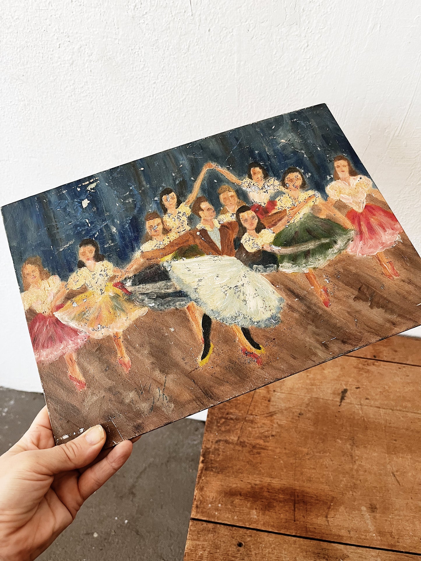 Vintage Naive Folk Painting on Stand