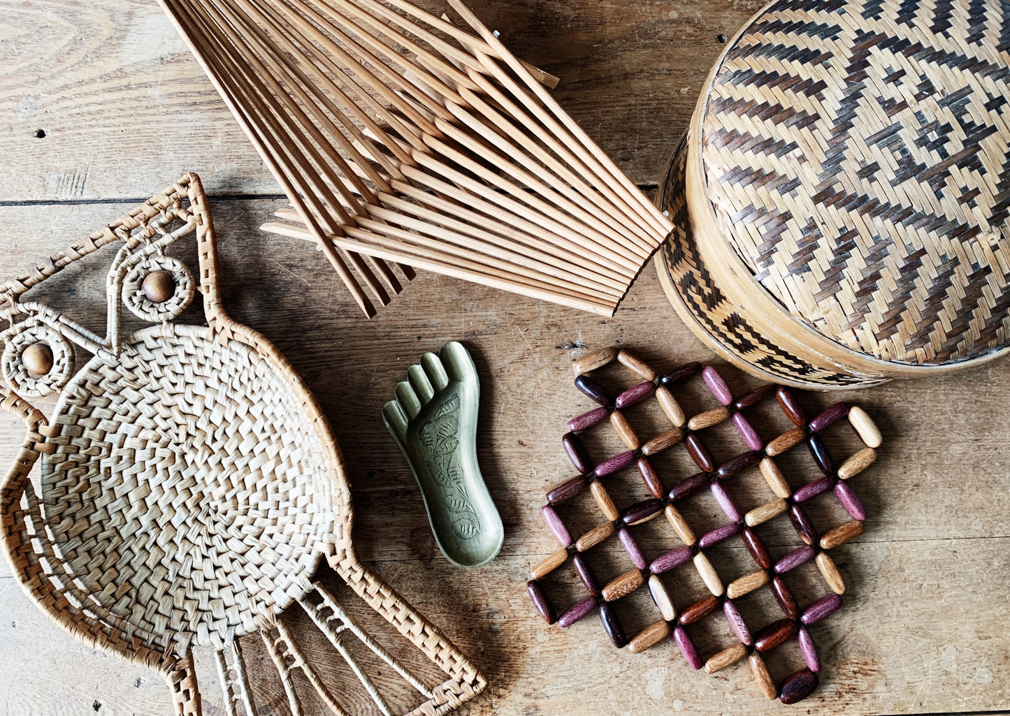 Vintage Incised Brass Foot Dish