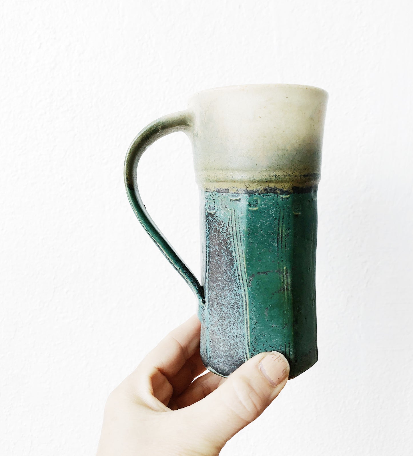 Large Vintage Turquoise Pottery Mug