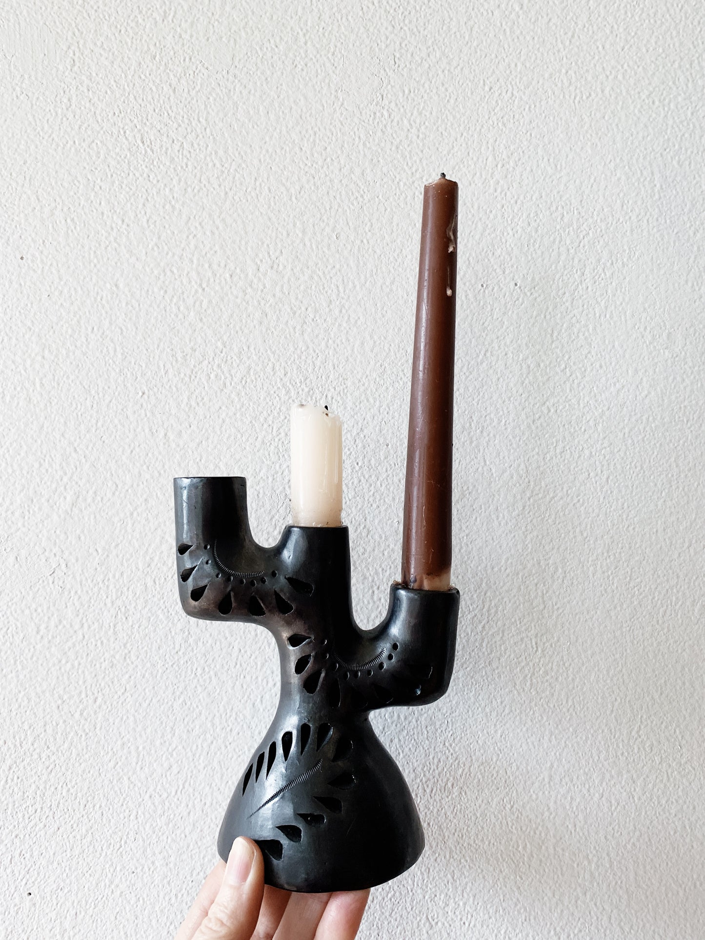 Oaxacan Black Clay Cactus Candelabra