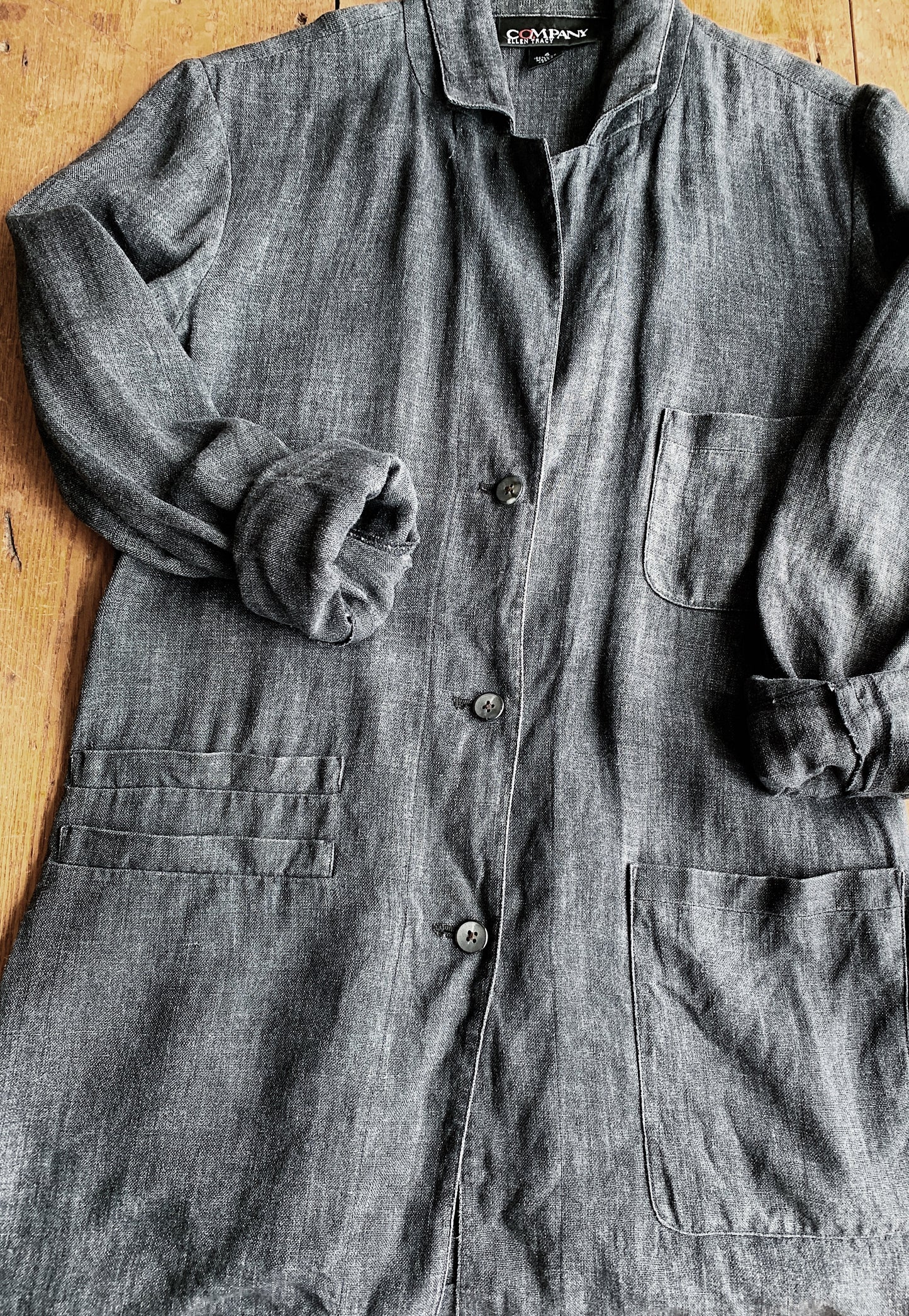 Charcoal Grey Long Linen Blazer