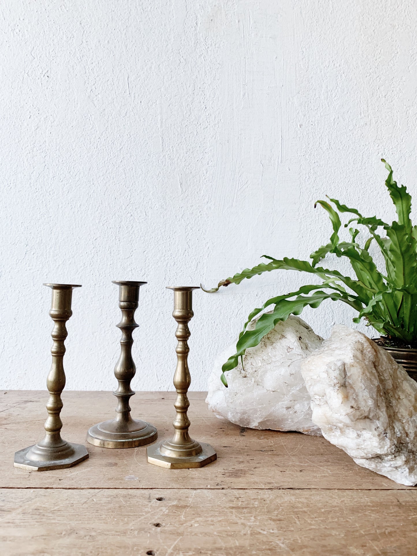 Vintage Brass Candle Holder Trio