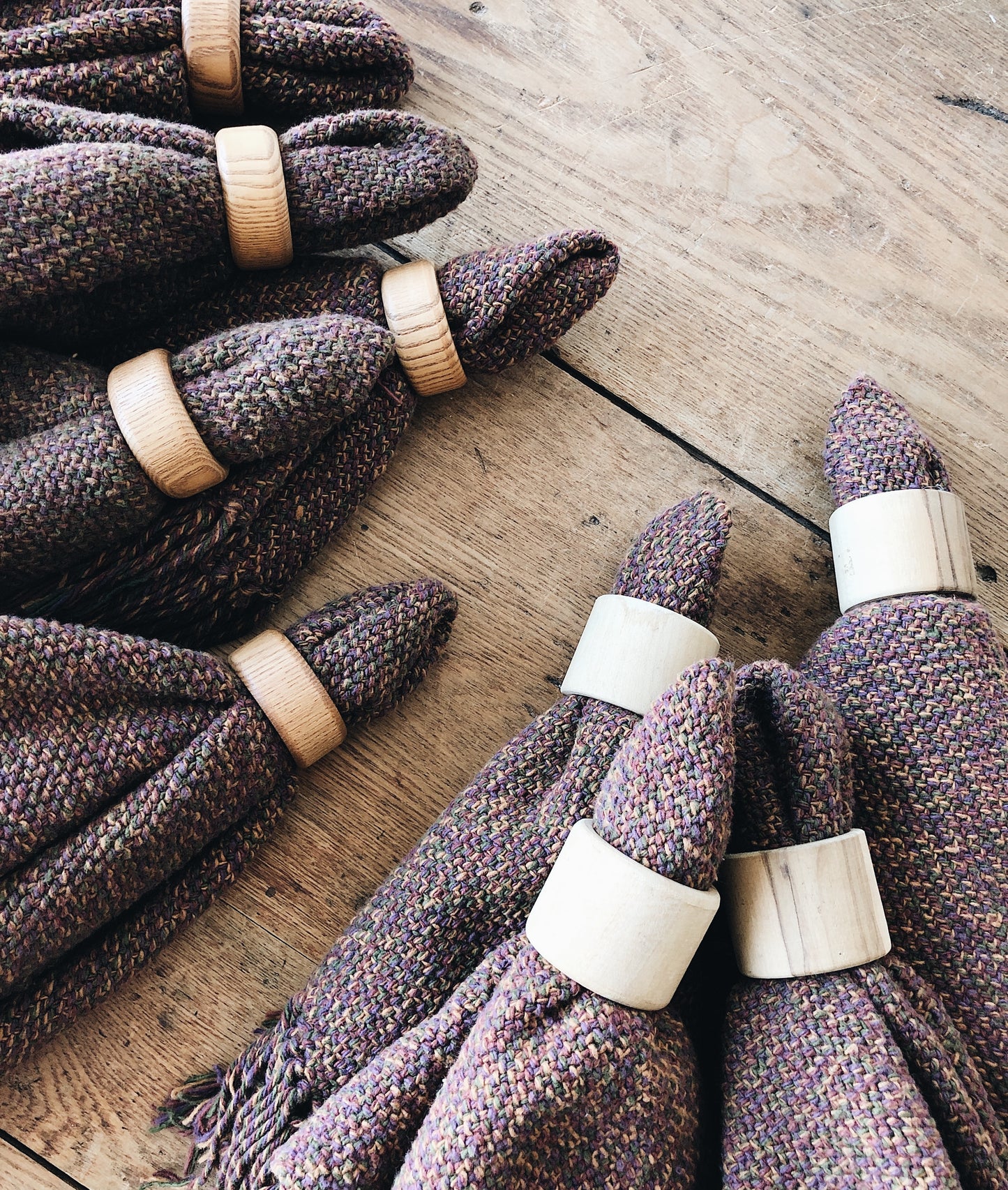 Vintage Woven Napkin and Wooden Rings Set