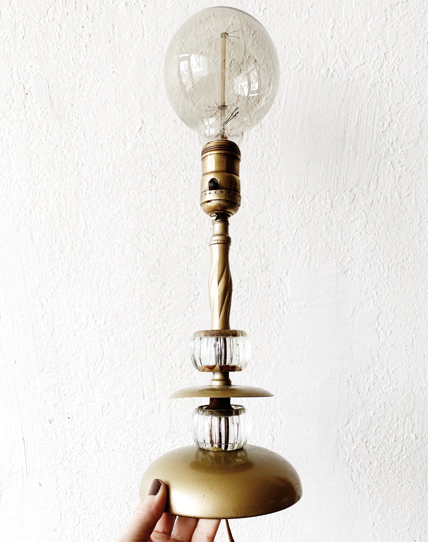 Mid Century Gold Tone with Beveled Glass Lamp