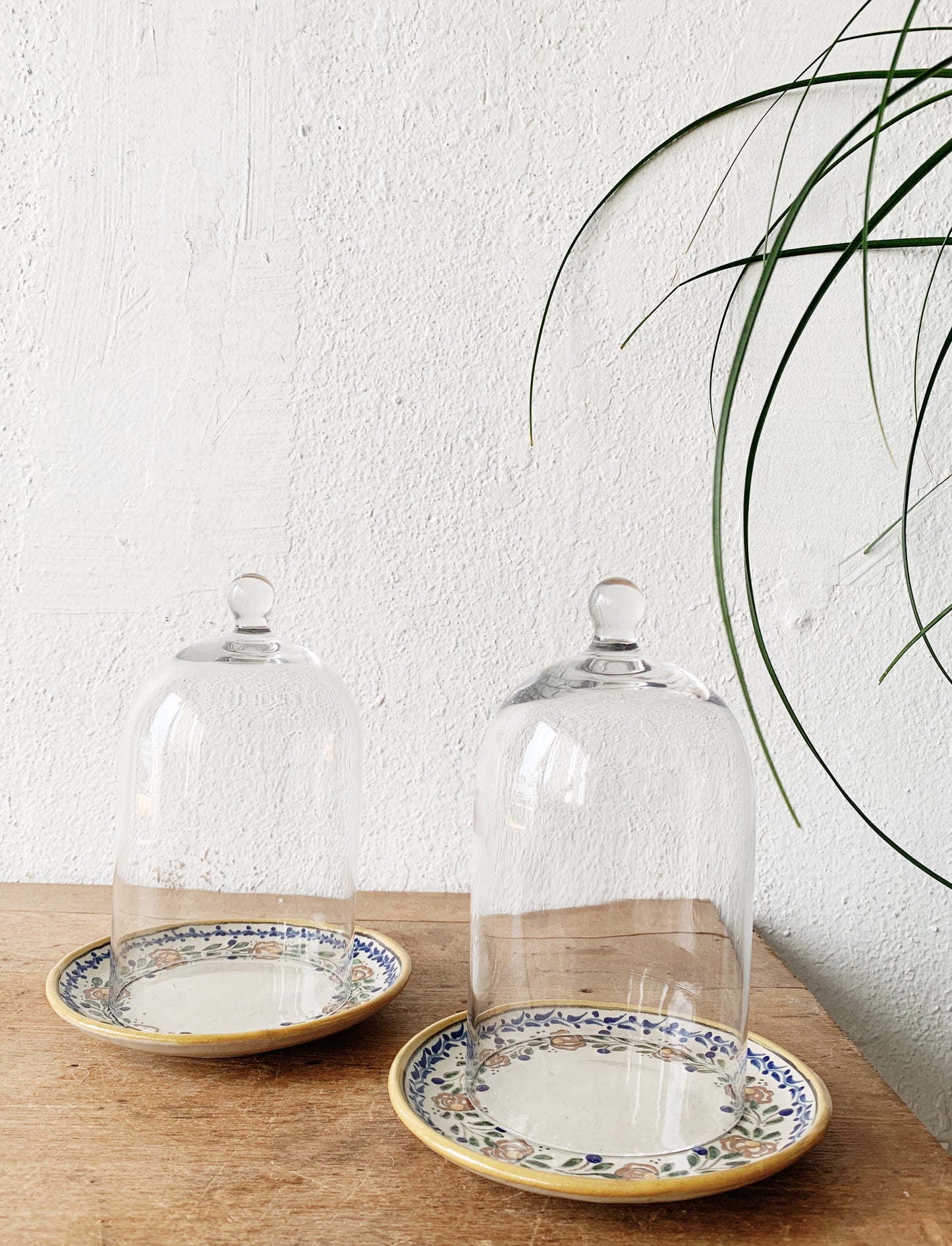 Vintage Hand Painted Dish with Glass Cloche