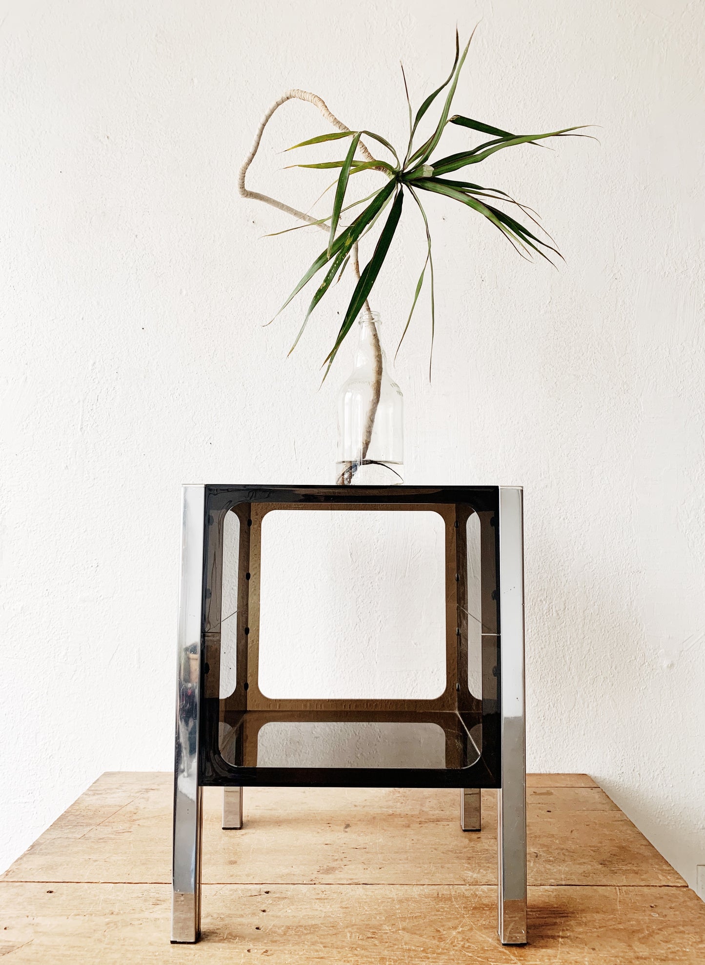 Mid Century Smoky Lucite and Chrome Table