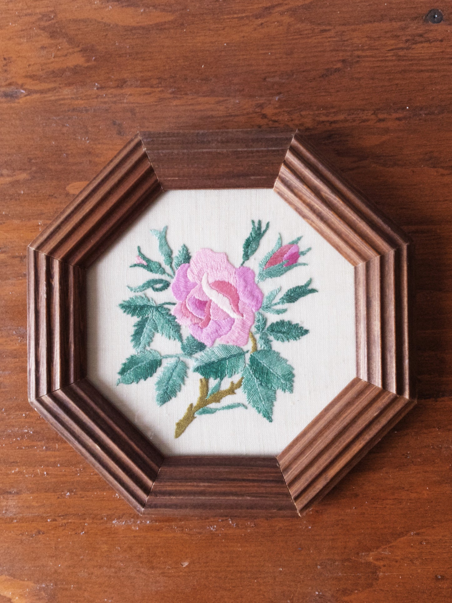 Vintage Embroidered Rose in Octagonal
