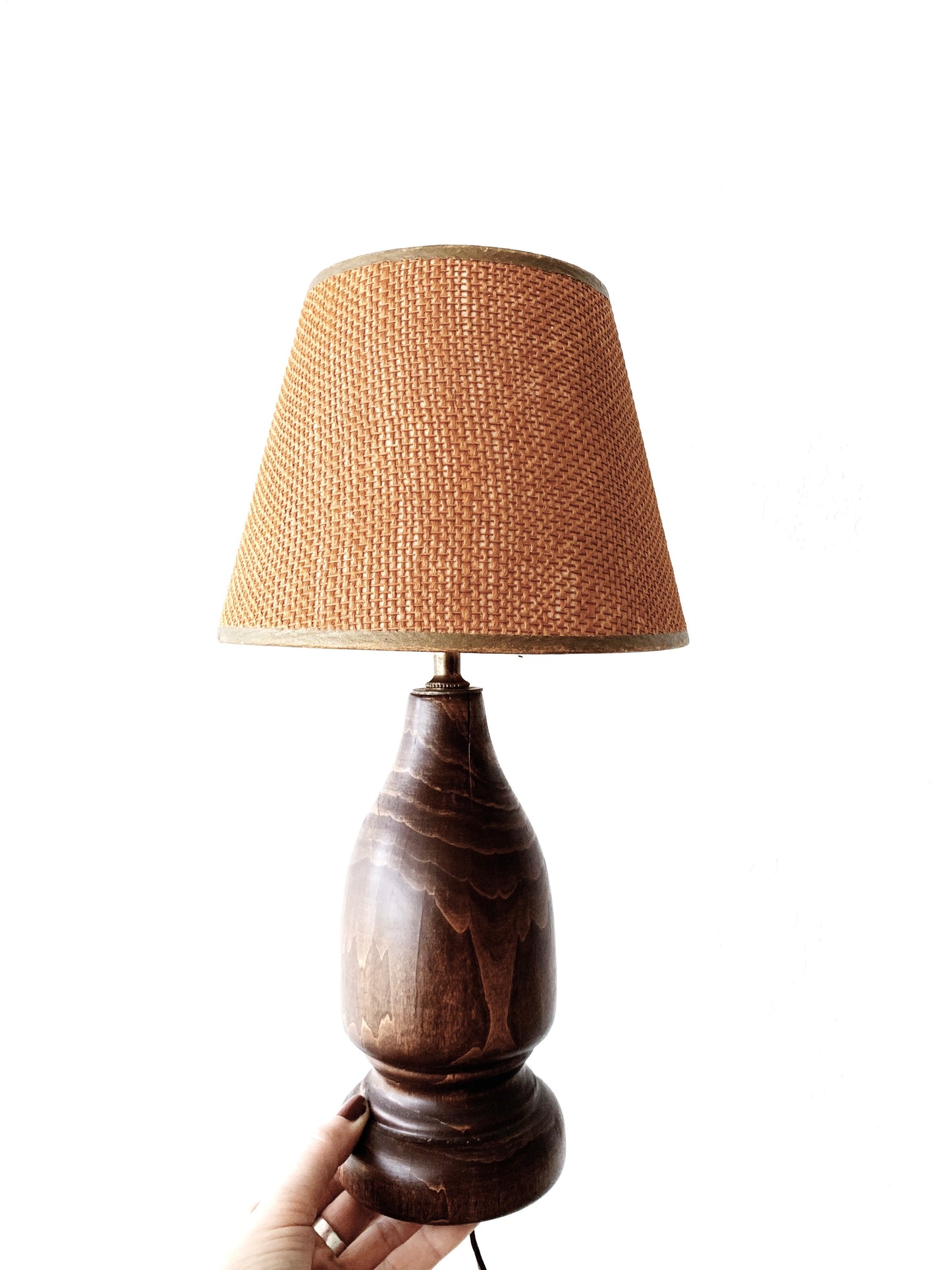 Vintage Handmade Wood Lamp with Shade