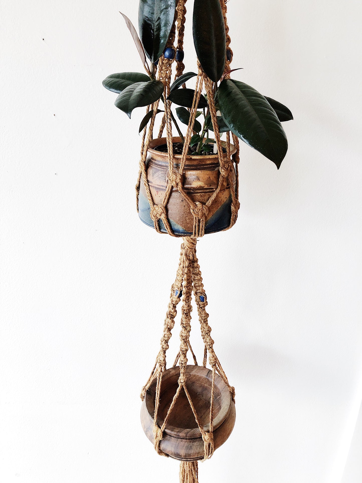 Vintage Jute Double Macrame Hanger with Ceramic