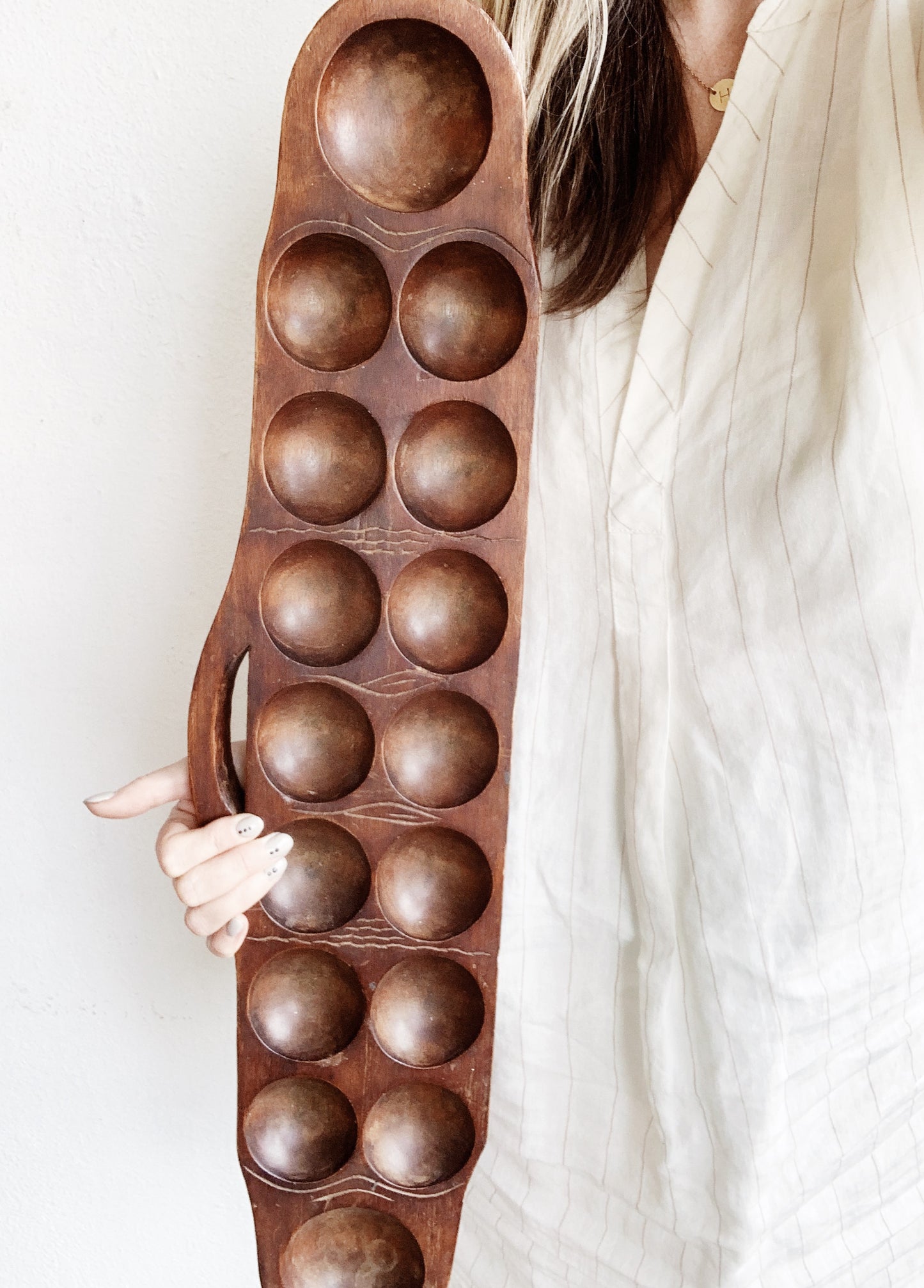 Large Vintage Carved Wood Mancala