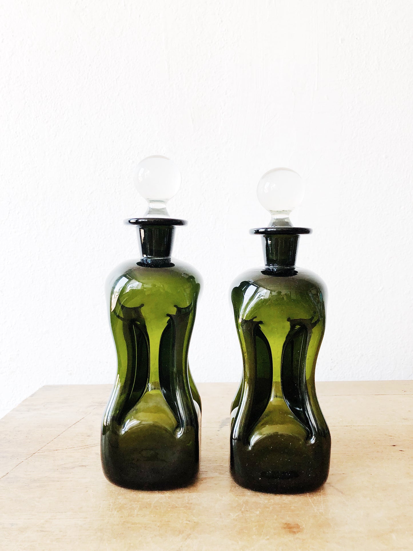 Green Glass Oil and Vinegar Cruets