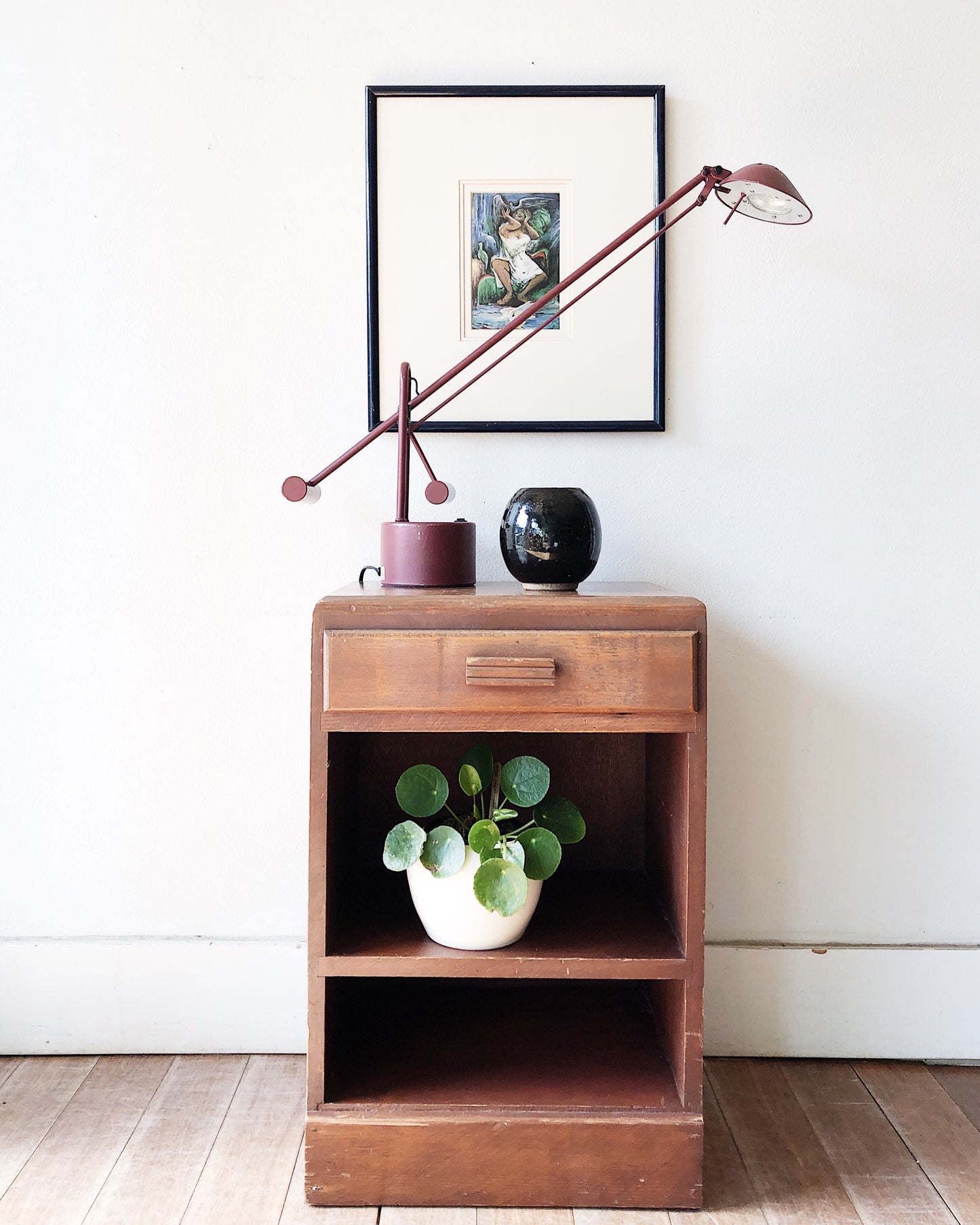 Vintage Wood Nightstand With Drawer