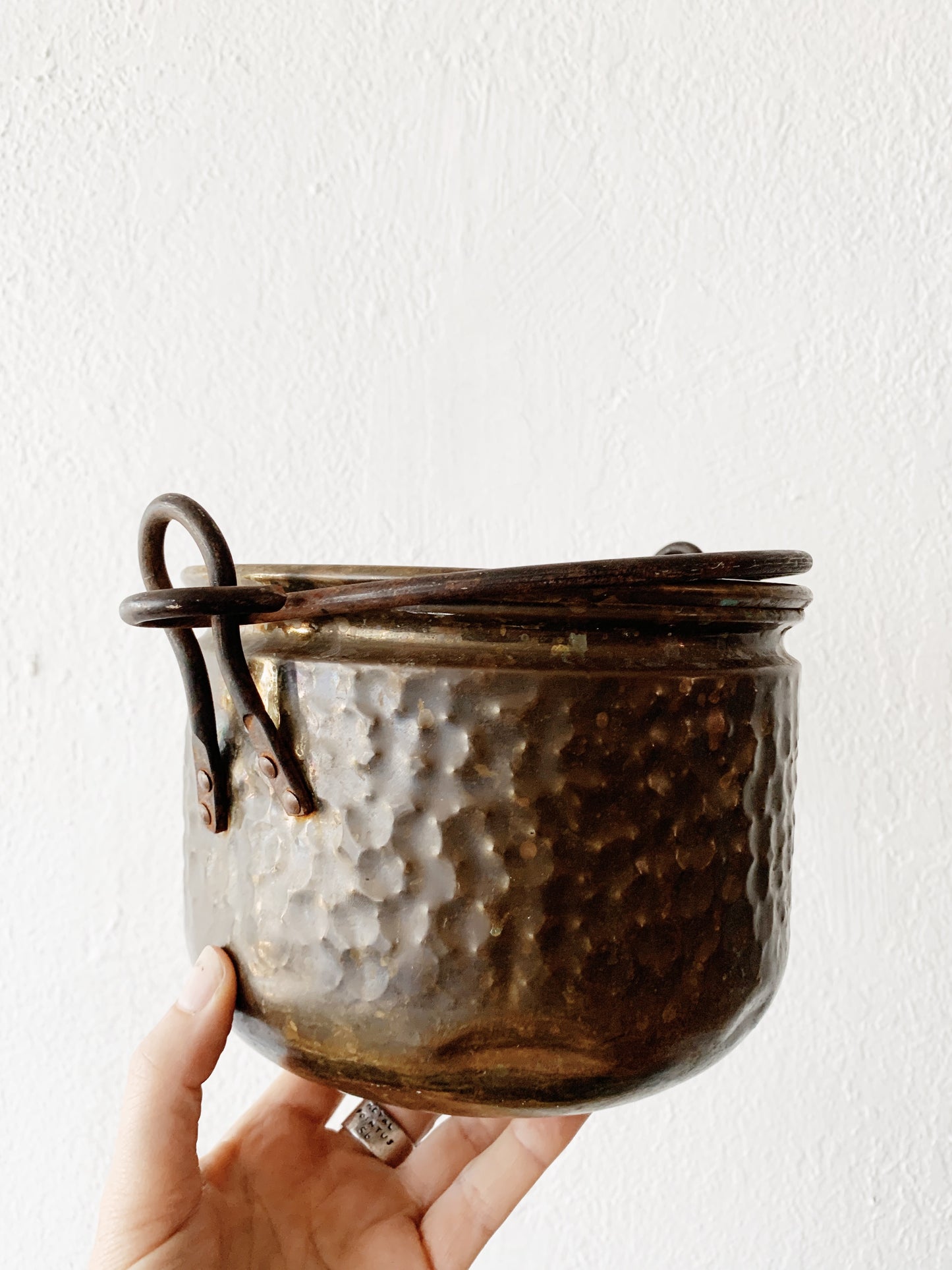 Vintage Hammered Brass Pot