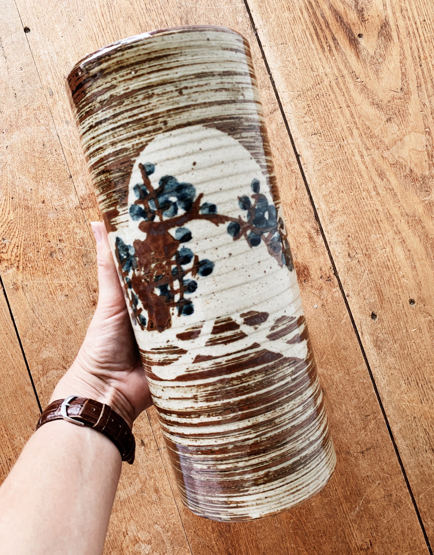 Vintage Japanese Cylinder Pottery Vase