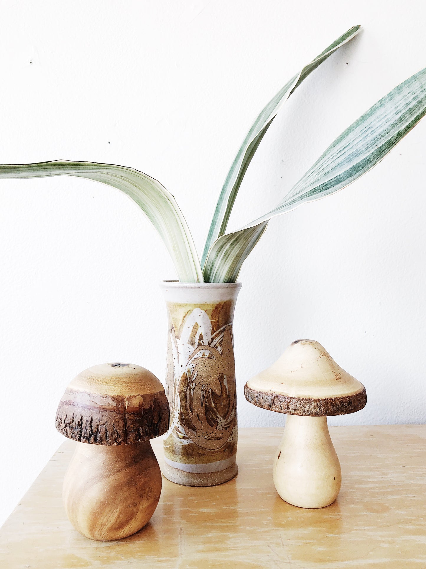 Vintage Pair Handmade Wood Mushrooms