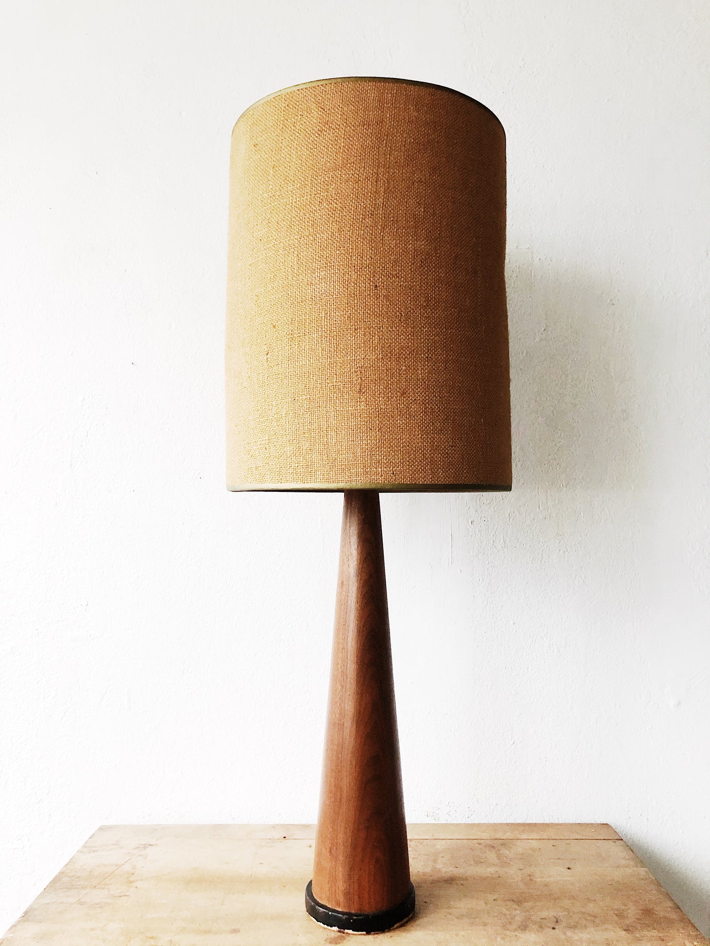 Mid Century Teak Lamp with Pleated Shade