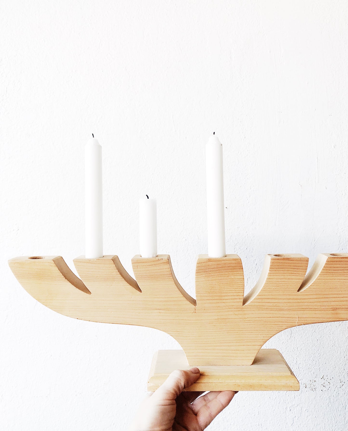 Vintage Handmade Seven Lamp Menorah and Candles